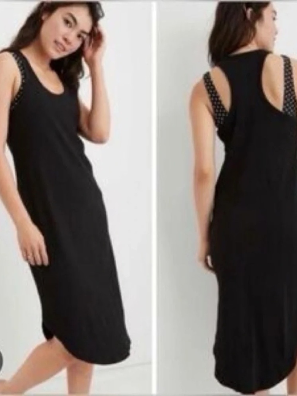 Aerie Black Ribbed Midi Dress Medium